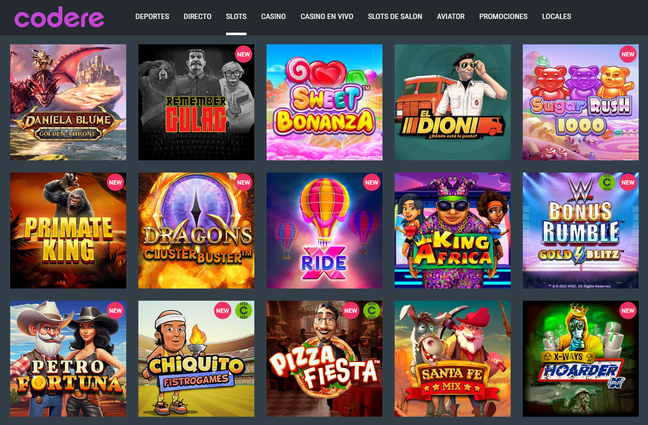Giochi slot colorati su Codere Casino
