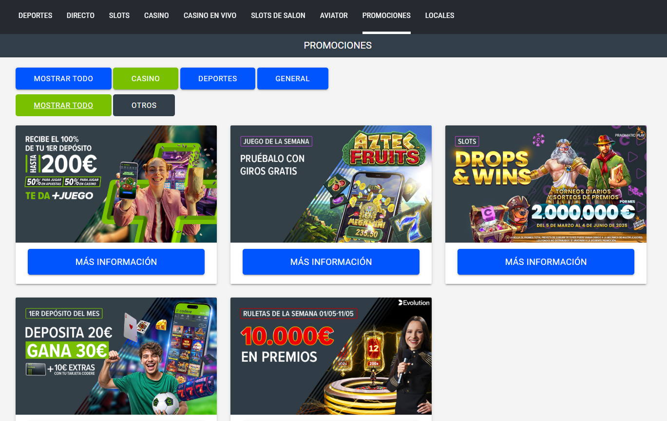 Offerte attive su Codere Casino