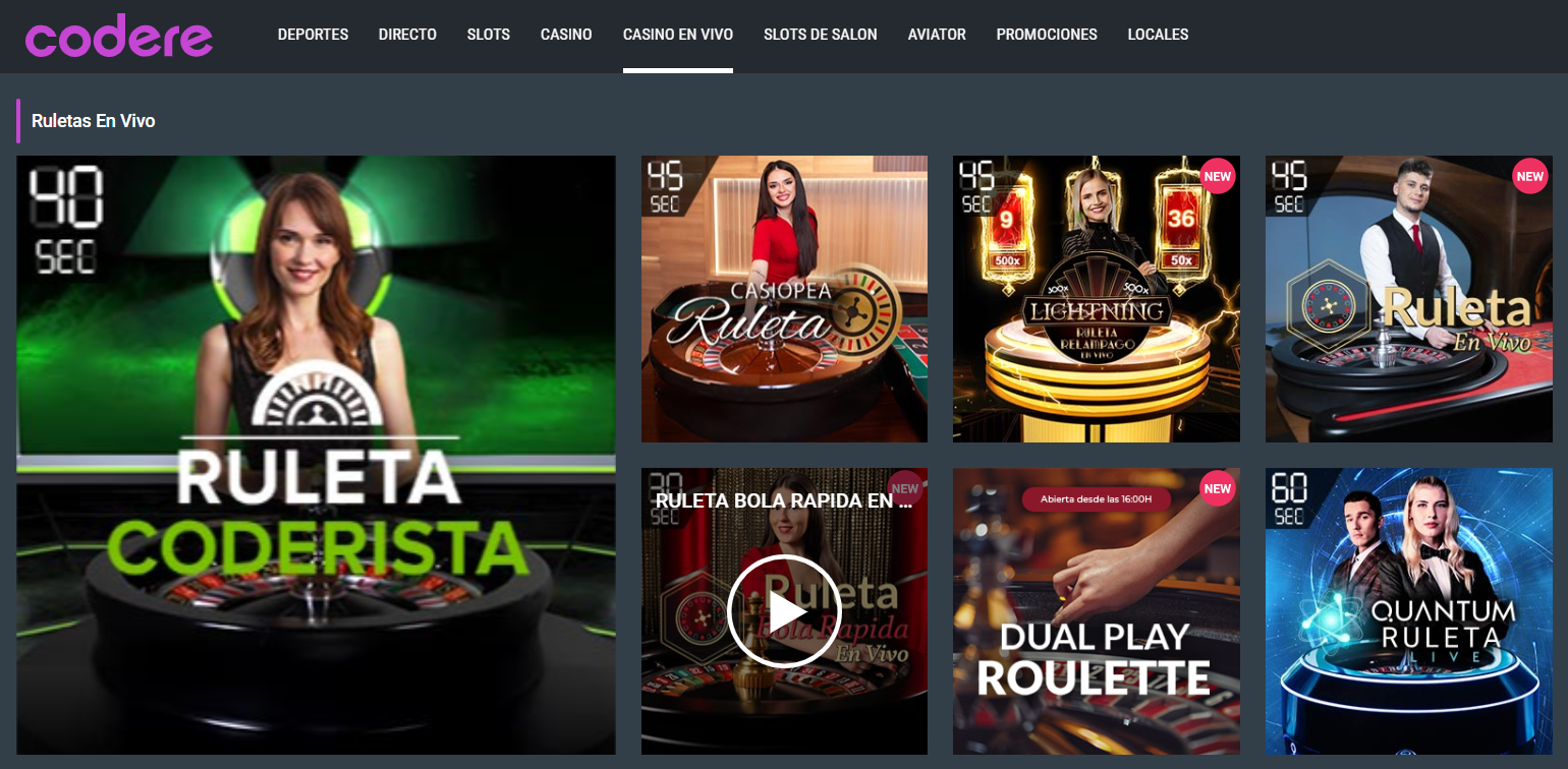 Roulette dal vivo disponibili su Codere Casino