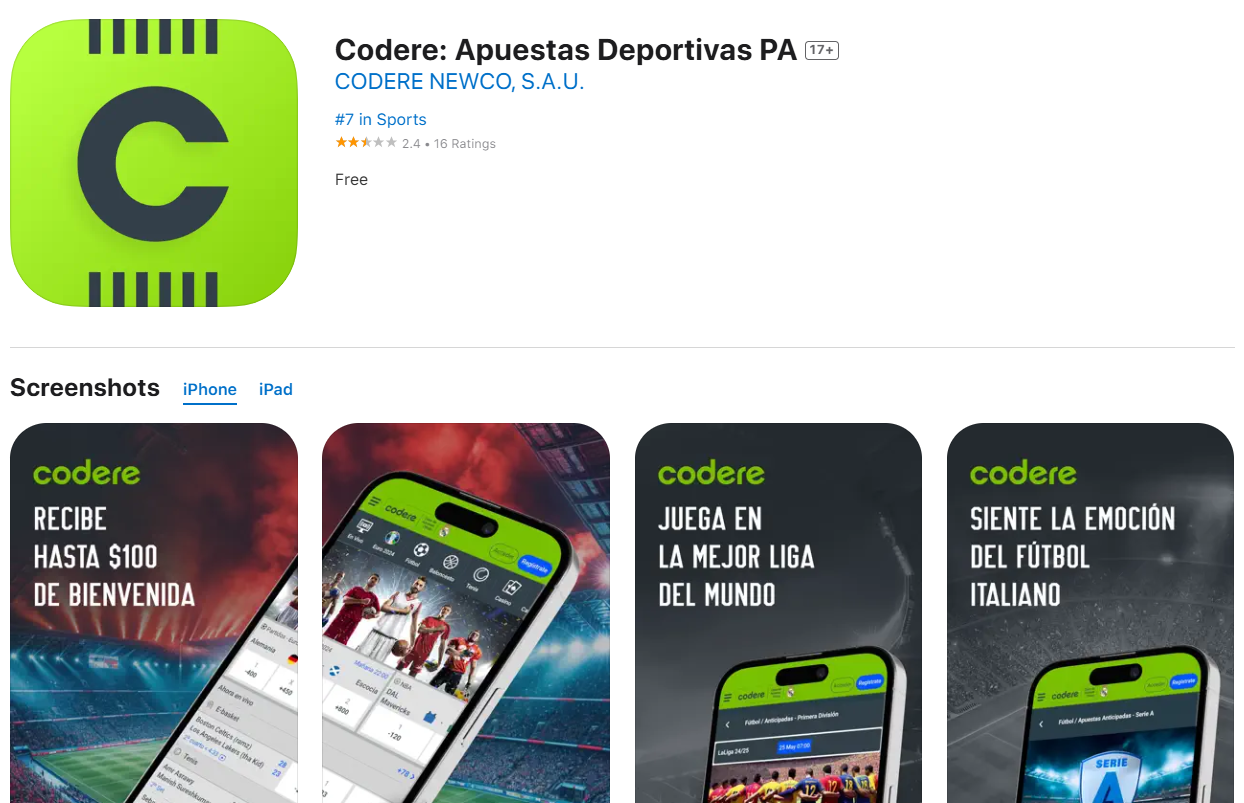Scarica l’app ufficiale di Codere Casino su iOS